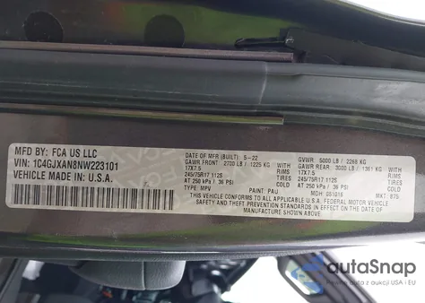 2022 Jeep Wrangler Sport 4X4 из США, поврежденный, VIN 1C4GJXAN8NW223101